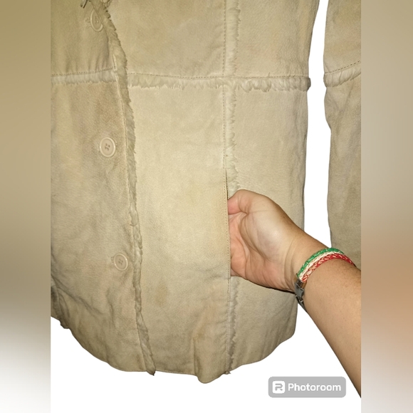 BB DAKOTA By STEVE MADDEN EUC 100% Vntg 2000 Leather Coat. Gorgeous. Beige Sz L - Picture 3 of 6